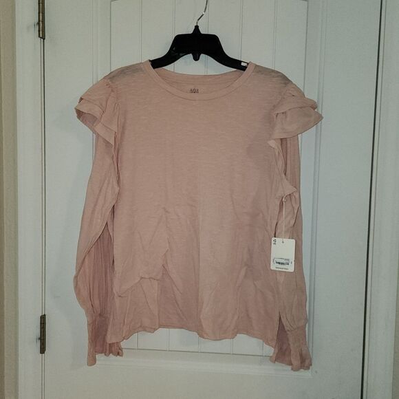 NWT a.n.a. A New Approach Pink Peachy Keen Ruffle Long Sleeve Shirt - Picture 1 of 4